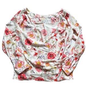 Large ModCloth white floral pleated wrap top